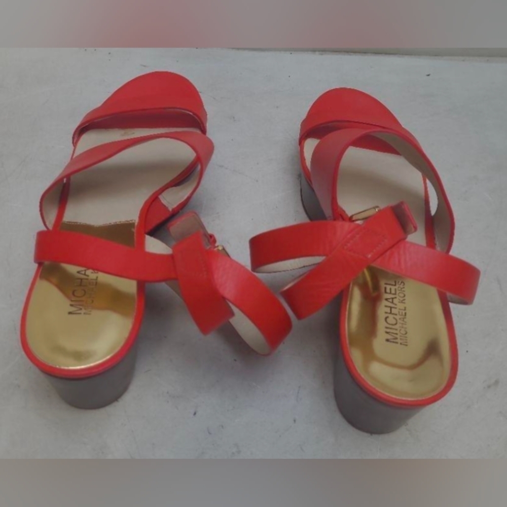 Michael Kors Poesy Red Wedge Platform Sandals Size 9 Used Exc  MSRP $150 - Picture 5 of 8